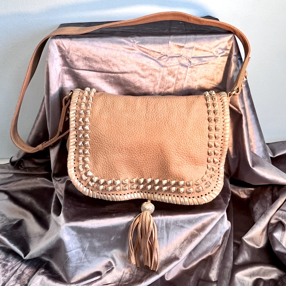 BIG BUDDHA CROSSBODY, TAN VEGAN “leather”, COUNTRY, EXTRA CLEAN, EXTRA LARGE!